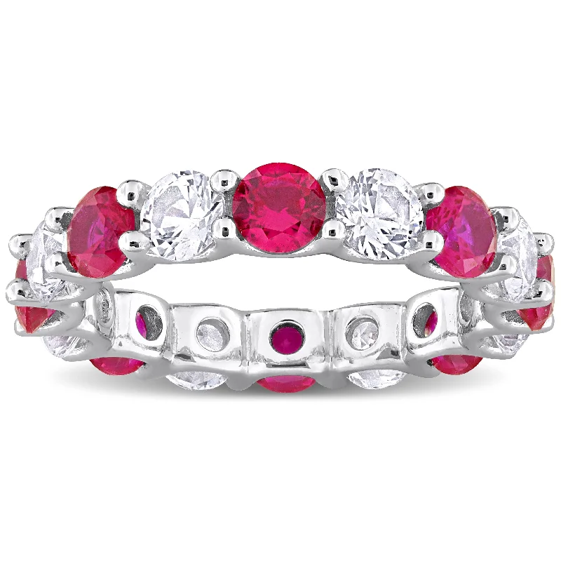 Women’s matching ring-Miadora 5ct TGW Created Ruby and White Sapphire Eternity Ring in Sterling Silver