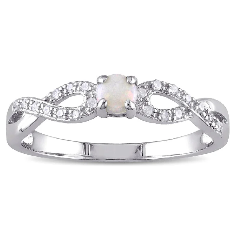 Women’s infinity band ring-Miadora Sterling Silver Opal and 1/10ct TDW Diamond Infinity Ring (G-H, I2-I3)