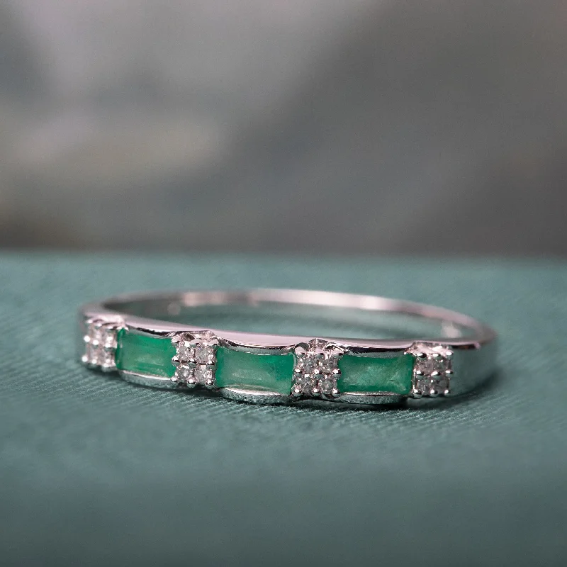 Women’s designer ring-Miadora 10k White Gold Emerald and Diamond Accent Eternity Ring