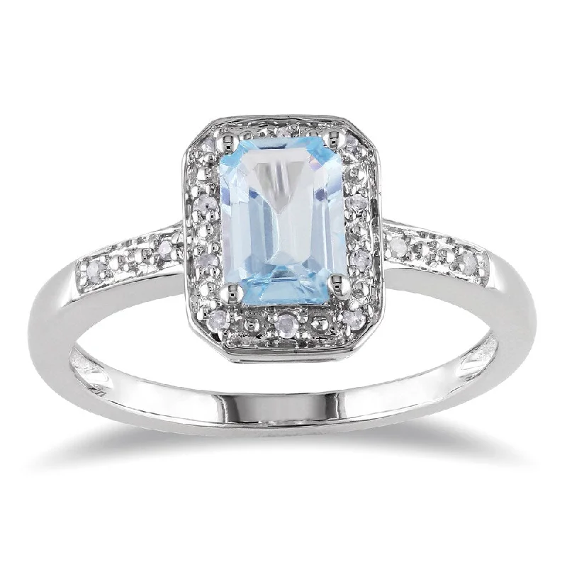 Women’s custom ring-Miadora Sterling Silver Aquamarine and Diamond Accent Ring