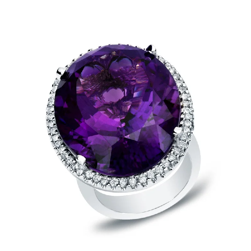 Women’s adjustable ring-Auriya 14K White Gold 43.5ct Oval Amethyst & 1ct Diamond Cocktail Ring (G-H, SI1-SI2)