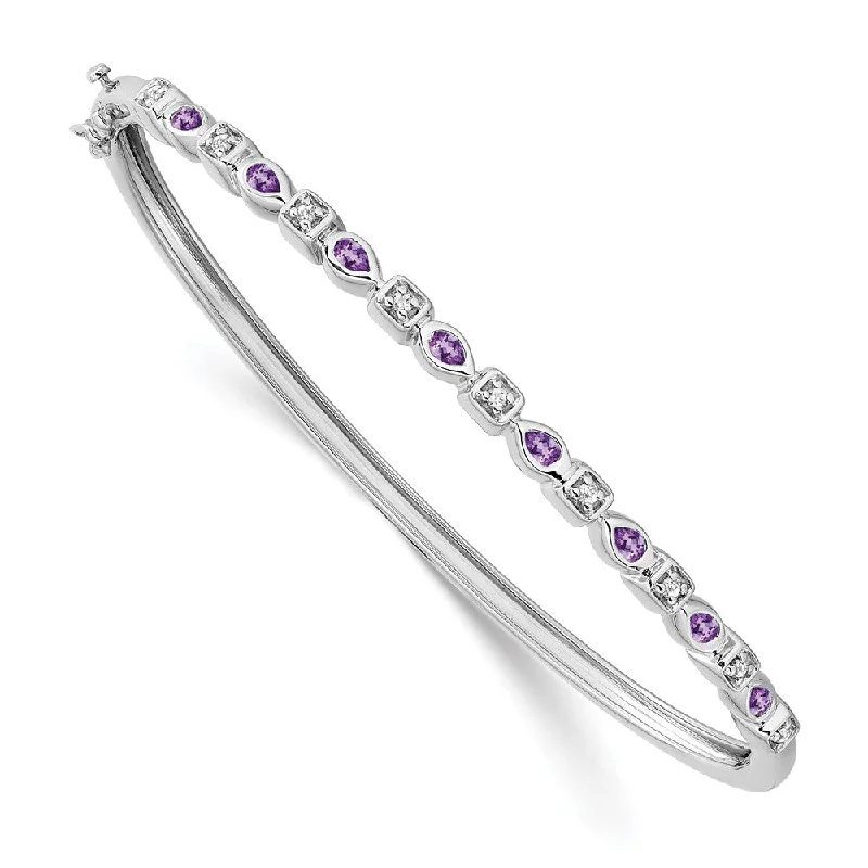 Women’s adjustable bangle-14k White Gold Amethyst and Diamond Bangle-WBC-BM7222-AM-011-WA