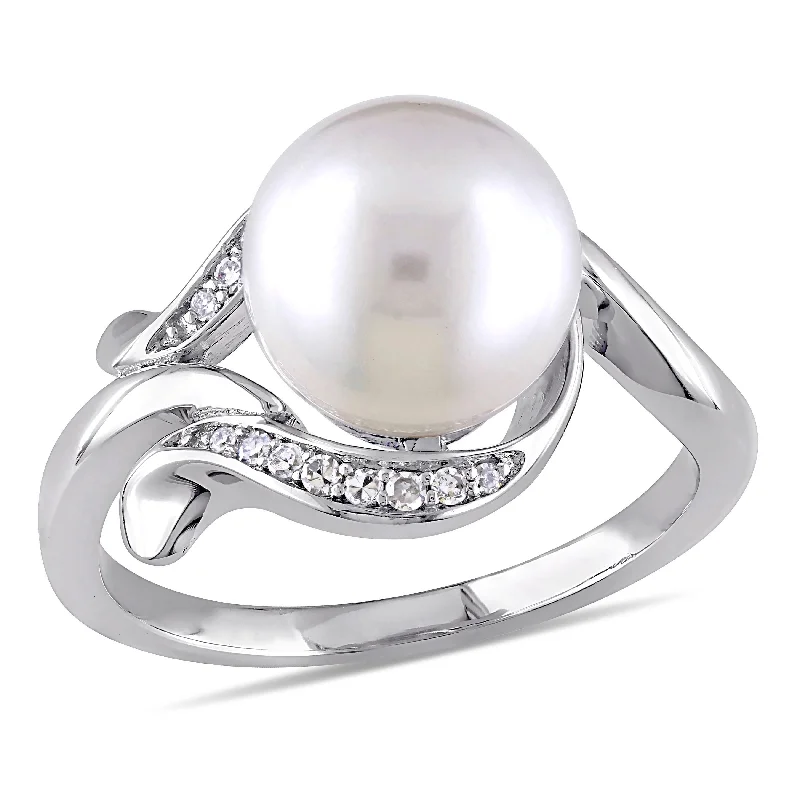 Women’s stacked rings-Miadora 8.5-9mm Cultured Freshwater Pearl and Diamond Accent Ring in 10k White Gold