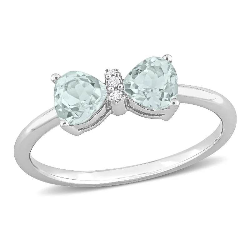 Women’s luxury engagement ring-Miadora 3/4ct TGW Aquamarine and Diamond Accent Bow Ring in 10k White Gold