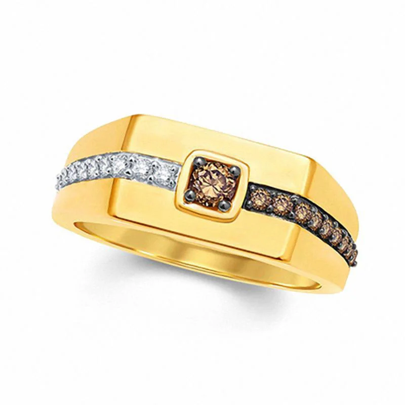 Women’s unique engagement rings-Men's 0.50 CT. T.W. Champagne and White Natural Diamond Ring in Solid 10K Yellow Gold