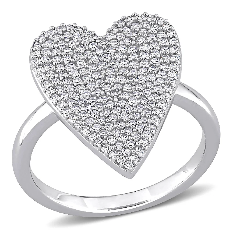 Women’s sapphire wedding ring-Miadora 3/5ct TDW Diamond Pave Heart Ring in 10k White Gold