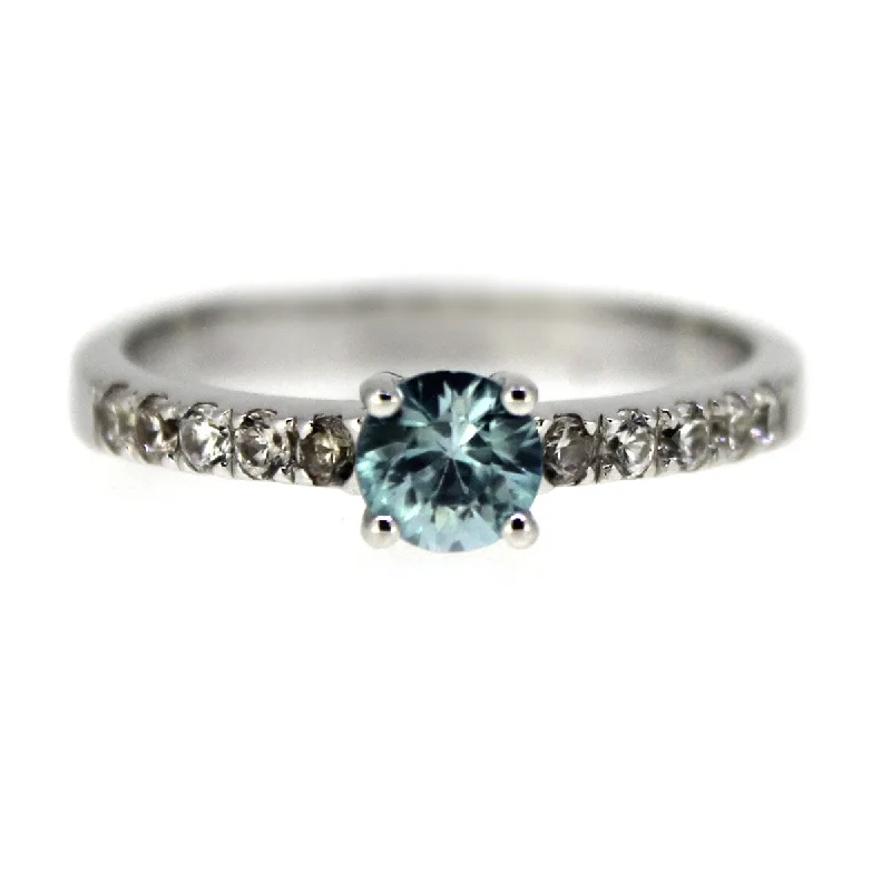 Women’s cushion cut ring-925 Sterling Silver Blue Zircon and White Natural Zircon Solitaire Ring