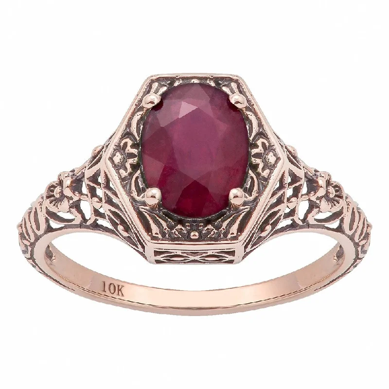 Women’s platinum ring-Viducci 10k Rose Gold Vintage Style Genuine Oval Ruby Ring