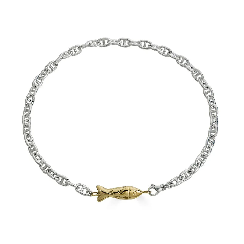 Women’s silver necklace-Fish Link Mariner Necklace, Brass