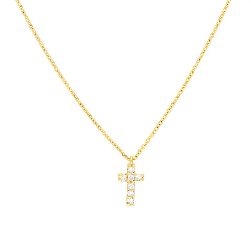 Women’s initial pendant necklace-Diamond Mini Cross 14K Yellow Gold Pendant Necklace