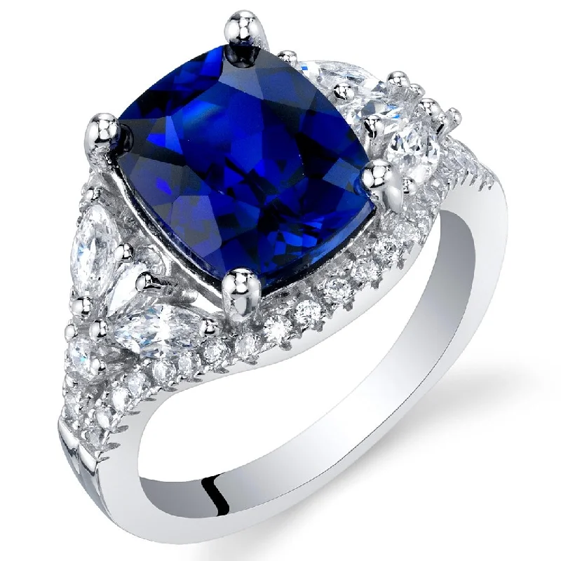 Women’s colorful ring-Sterling Silver 4 ct Created Sapphire Birthstone Ring