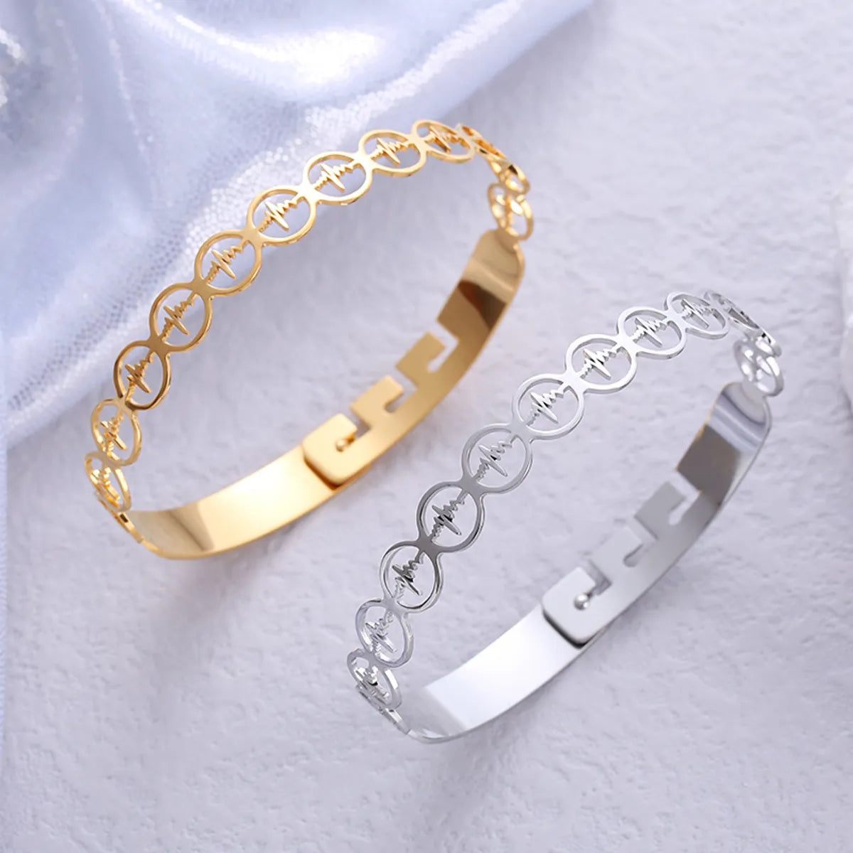 Women’s gemstone bangle-Elegant Simple Style Electrocardiogram Stainless Steel Plating Bangle