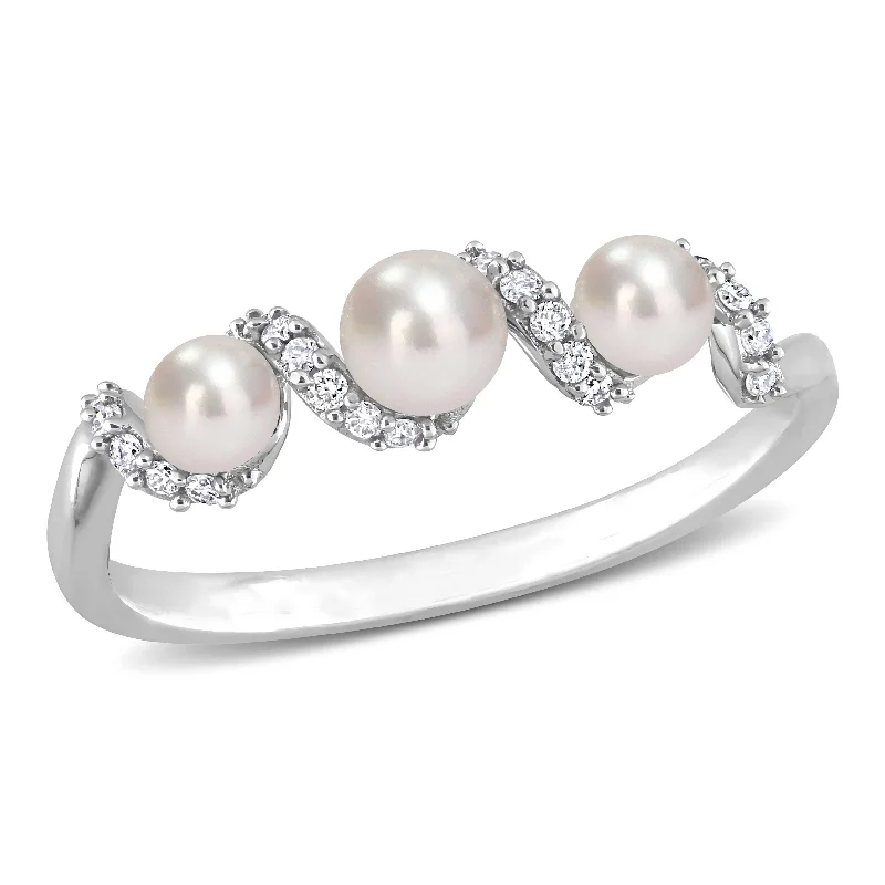 Women’s unique ring-Miadora Cultured Freshwater Pearl and 1/10ct TDW Diamond Swirl Ring in 14k White Gold