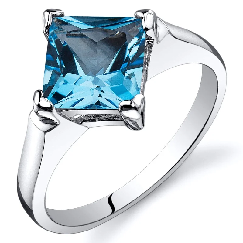 Women’s engraved ring-Sterling Silver 2 ct Swiss Blue Topaz Solitaire Ring