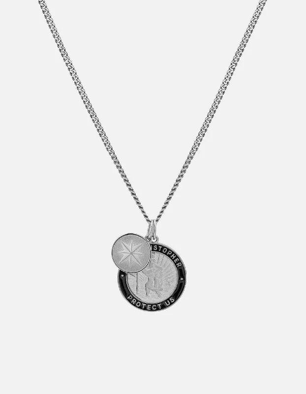 Women’s bridal necklace-Saint Christopher Surf Necklace, Sterling Silver/Black