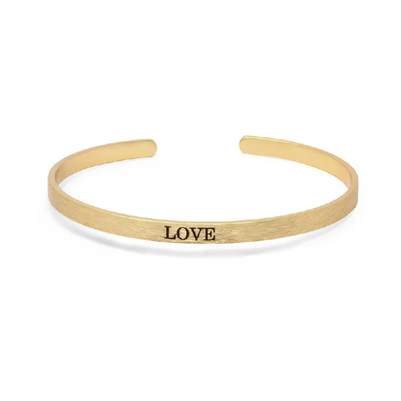 Women’s designer bracelet-Stacka Brushed Brass Bangle LOVE 4MM Gold Plated