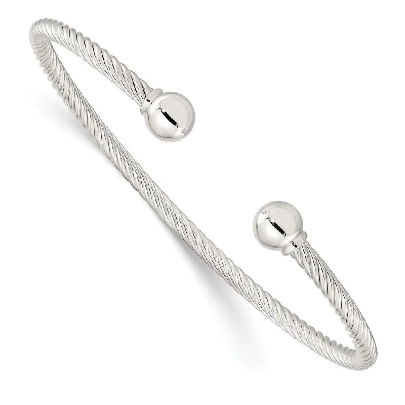 Women’s double bangle bracelet-Sterling Silver Polished Twisted w/1 Thread Ball Cuff Bangle-WBC-QB1380