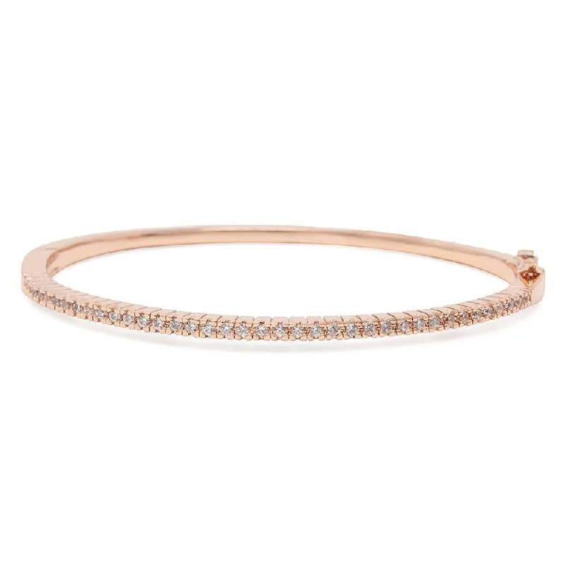 Women’s double-layer bracelet-Oval Hinged Bangle with Cubic Zirconia RoseGold Plated