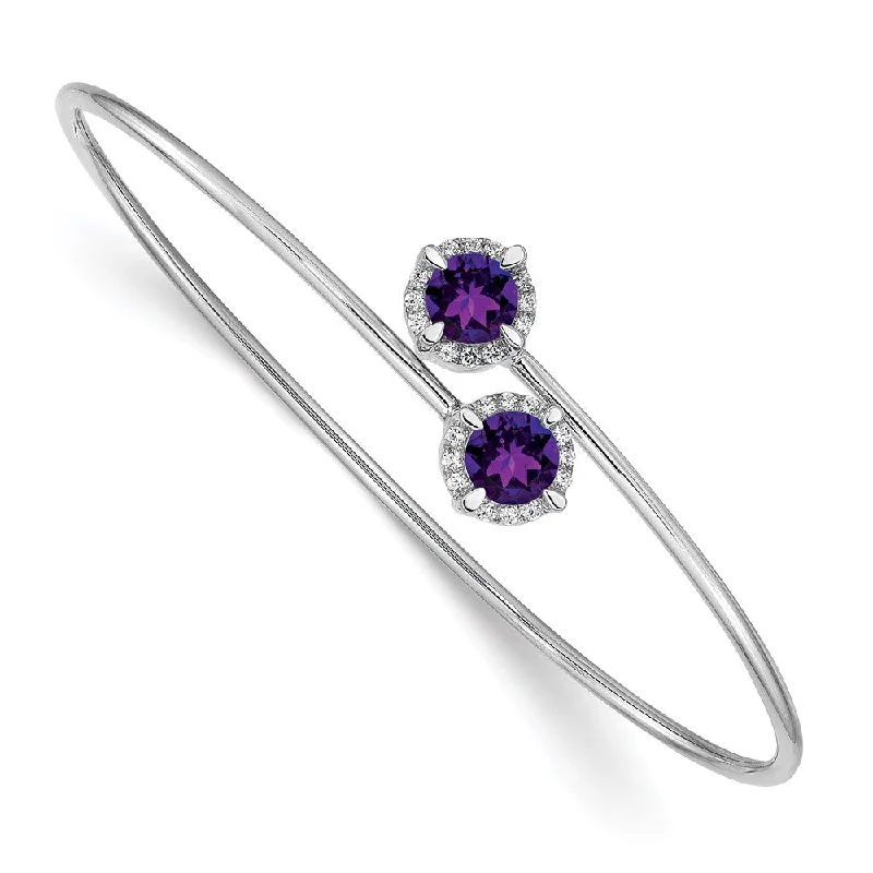 Women’s luxury silver bracelet-14k White Gold Amethyst and Diamond Flexible Bangle-WBC-BM4506-AM-012-WA