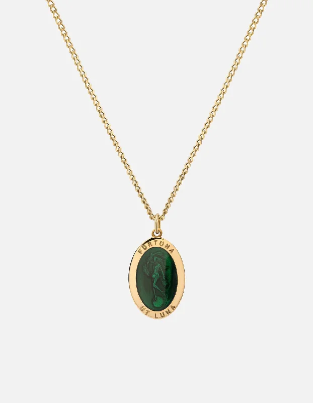 Women’s crystal pendant necklace-Fortuna Necklace, Gold Vermeil/Green