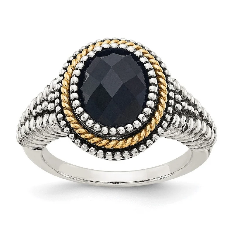 Women’s oval ring-Curata 925 Sterling Silver With 14k Black Simulated Onyx Ring