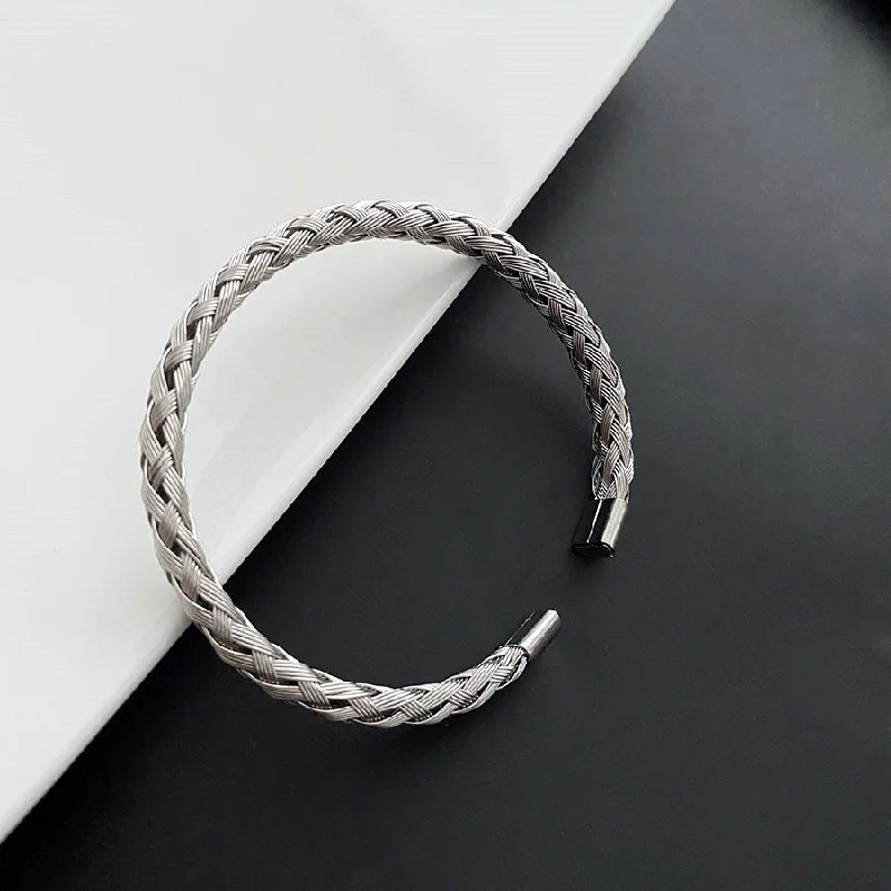 03-J7 Titanium Steel Braided Bracelets Silver