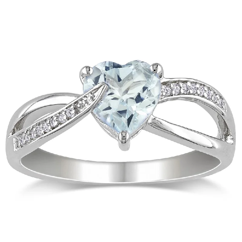 Women’s colorful ring-Miadora Sterling Silver Aquamarine and Diamond Accent Heart Ring