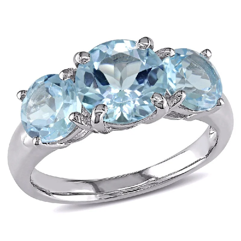 Women’s bold diamond ring-Miadora Sterling Silver Blue Topaz Three-Stone Ring