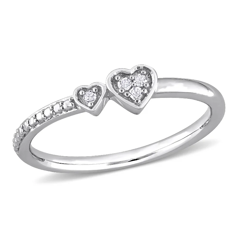 Women’s infinity band ring-Miadora Diamond Accent Double Heart Promise Ring in Sterling Silver