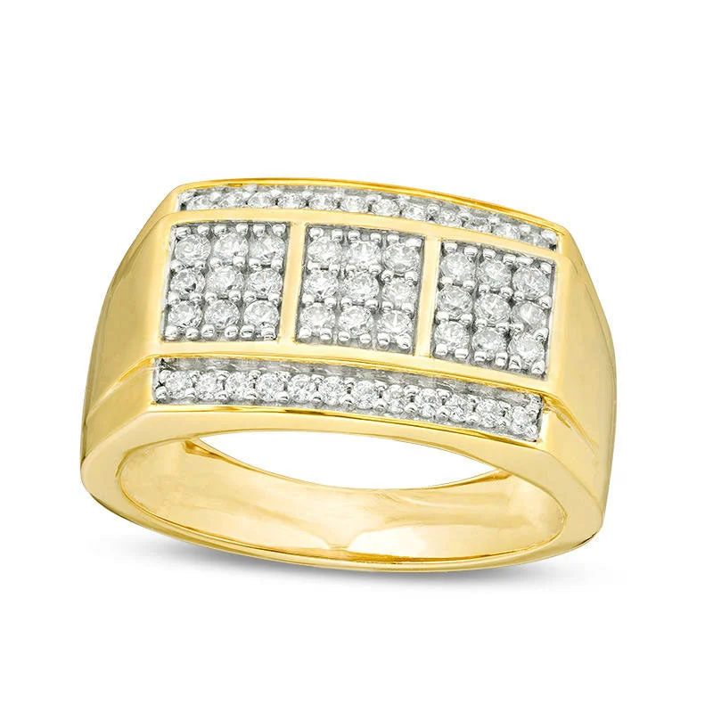 Women’s modern engagement rings with diamonds-Men's 0.63 CT. T.W. Natural Diamond Square Composite Three Stone Ring in Solid 10K Yellow Gold