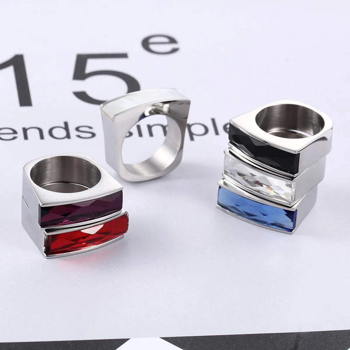 Women’s sapphire wedding ring-1 Piece Fashion Square Stainless Steel Polishing Glass Rings