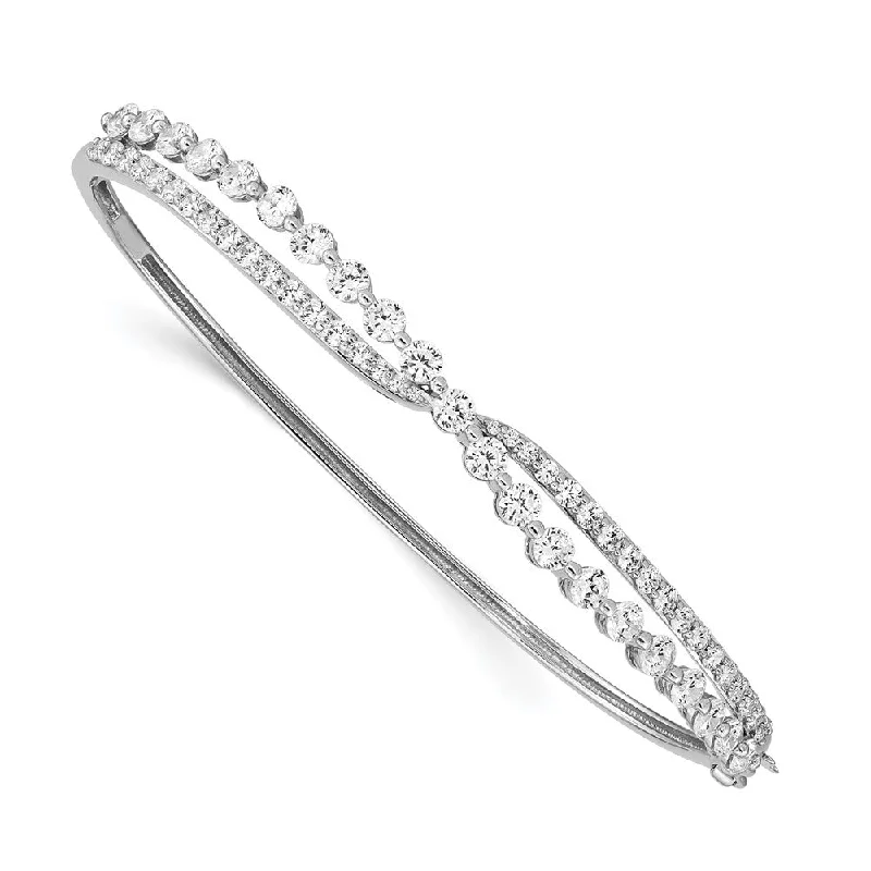 Women’s anniversary bracelet-Sterling Silver Rhodium-plated Criss Cross CZ Hinged Bangle-WBC-QB1264