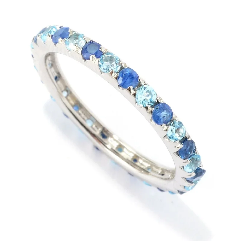 Women’s stylish ring-925 Sterling Silver Swiss Blue Topaz and Blue Sapphire Eternity Band Ring