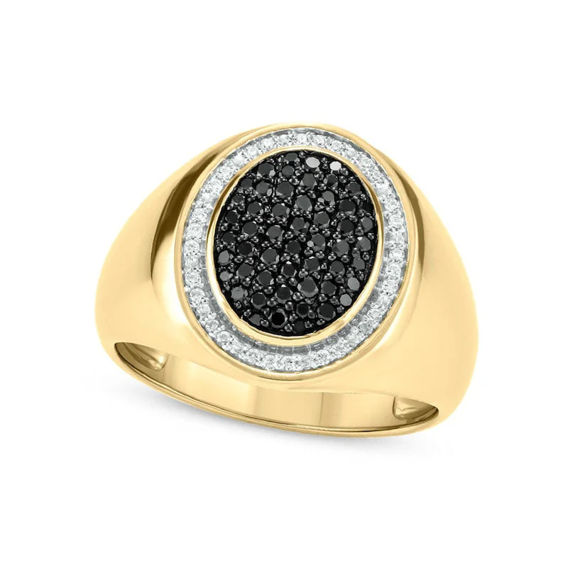 Women’s beautiful engagement rings-Men's 0.33 CT. T.W. Oval Composite Enhanced Black and White Natural Diamond Frame Signet Ring in Solid 10K Yellow Gold