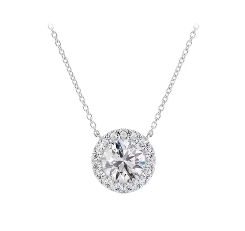 Women’s statement necklace-De Beers Forevermark Center Of My Universe Floral Halo Diamond Pendant Necklace