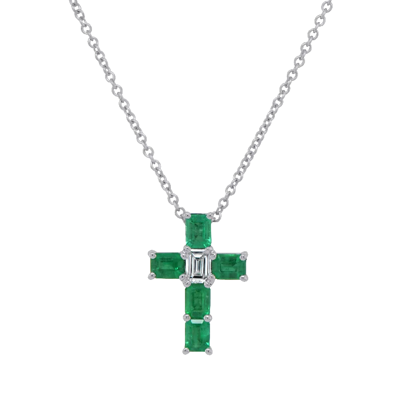 Women’s necklace with charms-Diamond and Emerald Cross Brooch Pendant