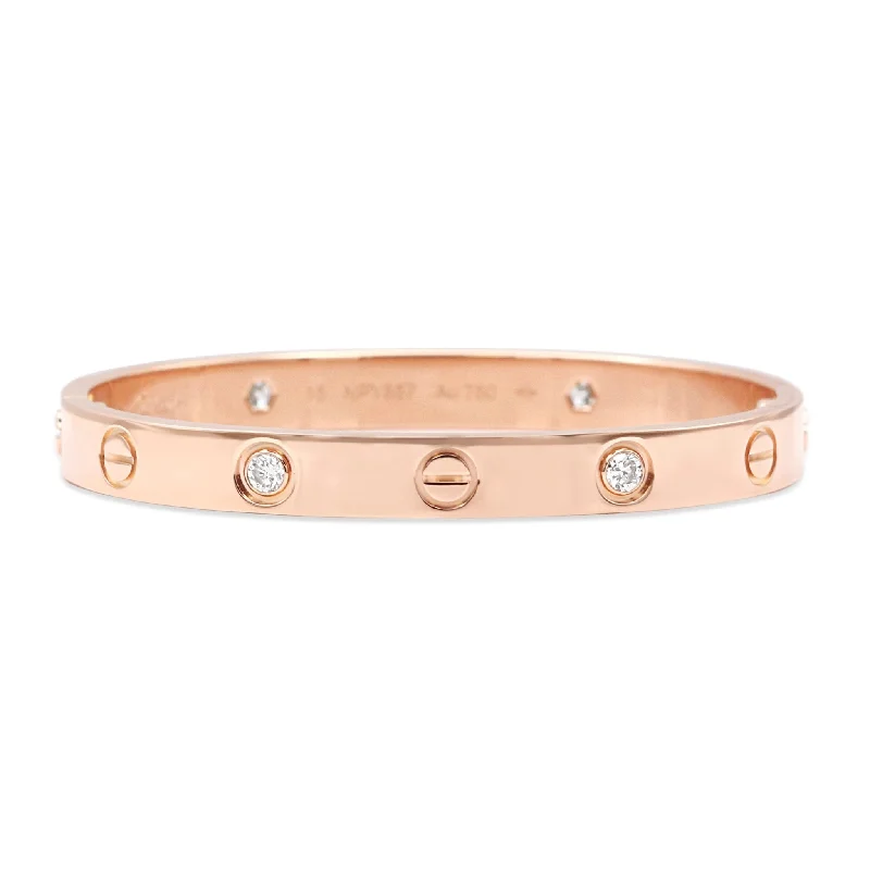 Women’s statement bracelet-Cartier Diamond Set Love Bangle Size 15 - 18ct Rose Gold