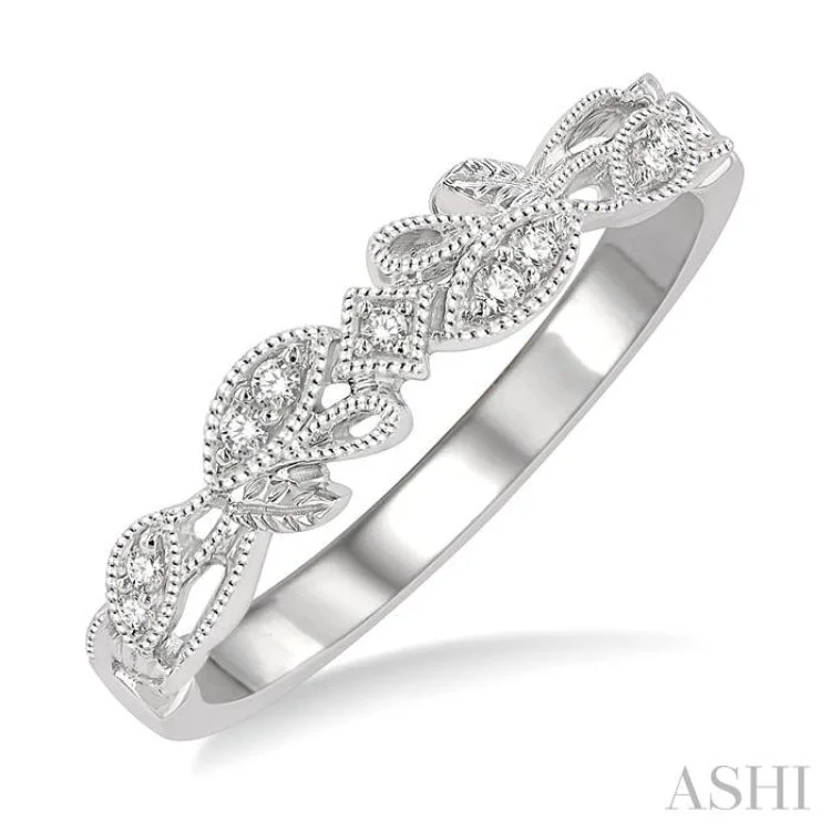 Women’s solitaire engagement rings-1/20 ctw Leaf Lattice Round Cut Diamond Wedding Band in 14K White Gold