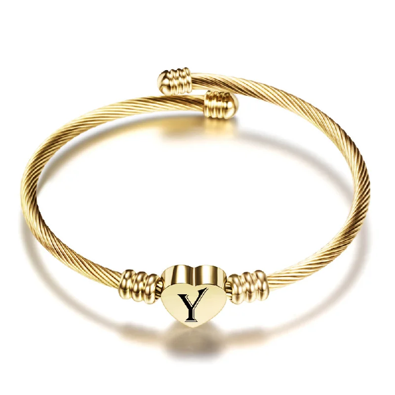 Women’s gold bracelet-Simple Style Letter Stainless Steel Plating Bangle