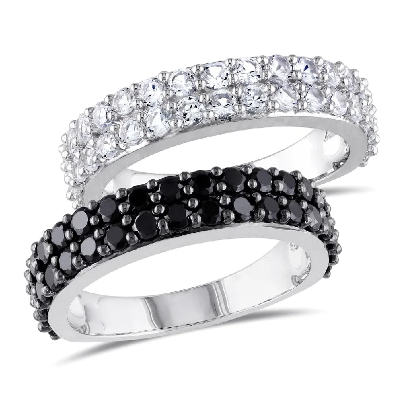 Women’s adjustable ring-Miadora Sterling Silver Black Spinel and Created White Sapphire 2-piece Anniversary Stackable Ring s