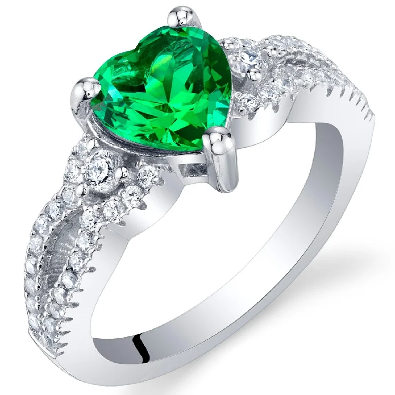 Women’s adjustable gemstone ring-Sterling Silver 1.25 ct Created Emerald Birthstone Ring