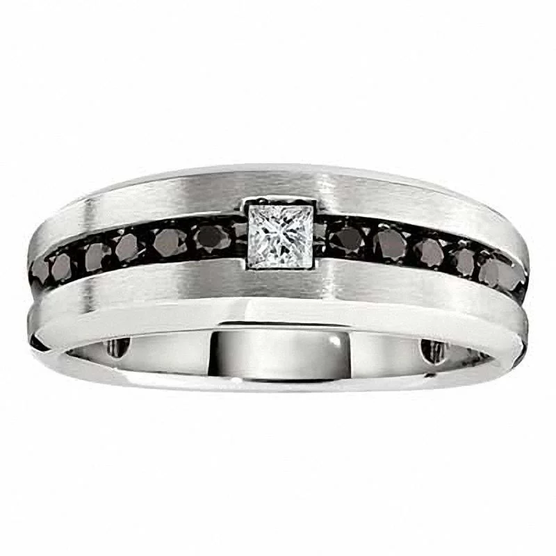 Women’s diamond engagement rings with sapphires-Men's 0.50 CT. T.W. Enhanced Black and White Natural Diamond Ring in Sterling Silver