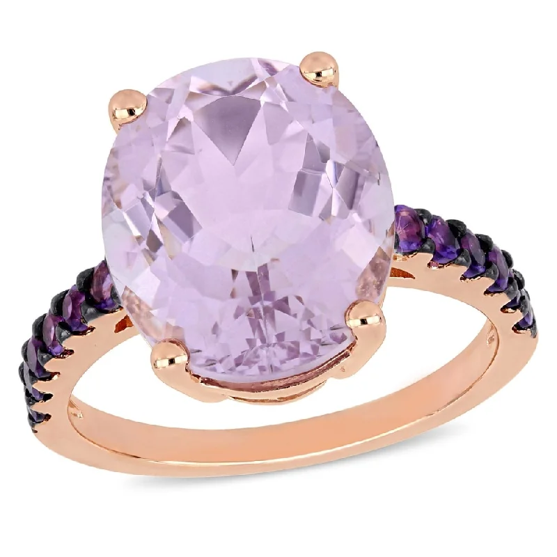 Women’s pearl ring-Miadora Rose Plated Sterling Silver Amethyst and Rose de France Cocktail Ring