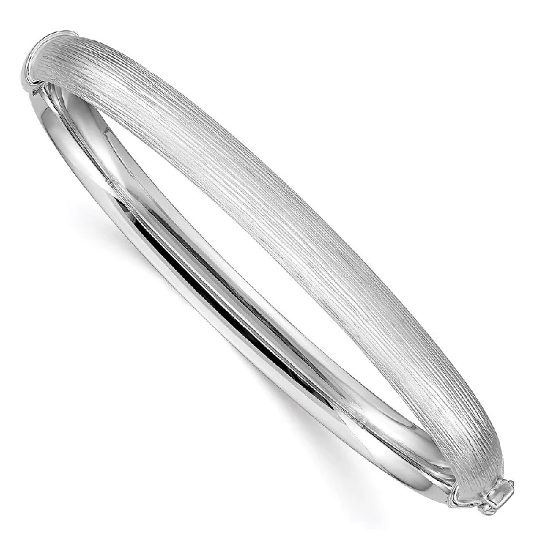 Women’s double bracelet set-Sterling Silver Rhodium-plated 6.5mm Textured Hinged Bangle-WBC-QB904