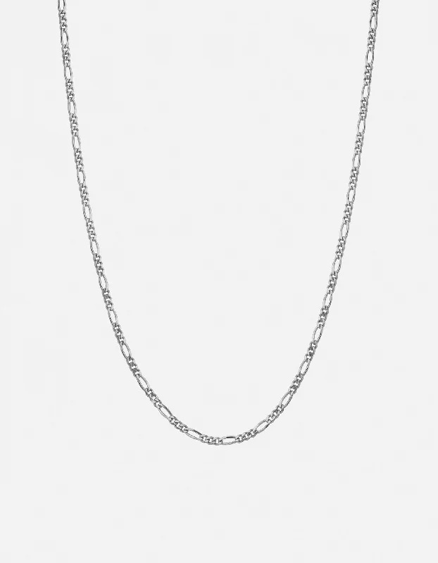 Women’s crystal pendant necklace-3mm Figaro Chain Necklace, Sterling Silver