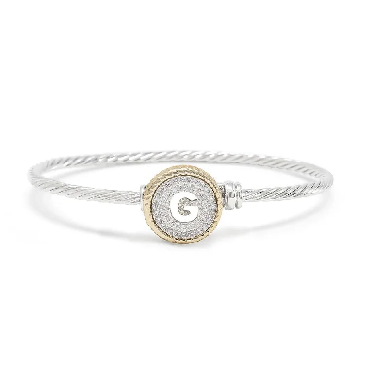 Women’s bracelet with charms-Two Tone Wire Hook Bangle CZ -G