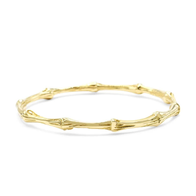 Women’s sparkling bracelet-Tiffany Bamboo Design Solid Bangle - 18ct Yellow Gold