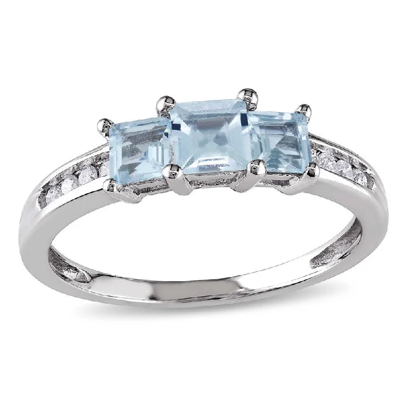 Women’s cocktail ring-Miadora 10k White Gold Aquamarine and 1/10ct TDW Diamond Ring (H-I, I2-I3)