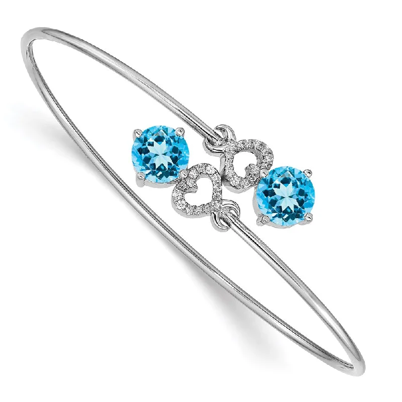 Women’s cuff bracelet-14k White Gold Blue Topaz and Diamond Flexible Bangle-WBC-BM4504-BT-013-WA