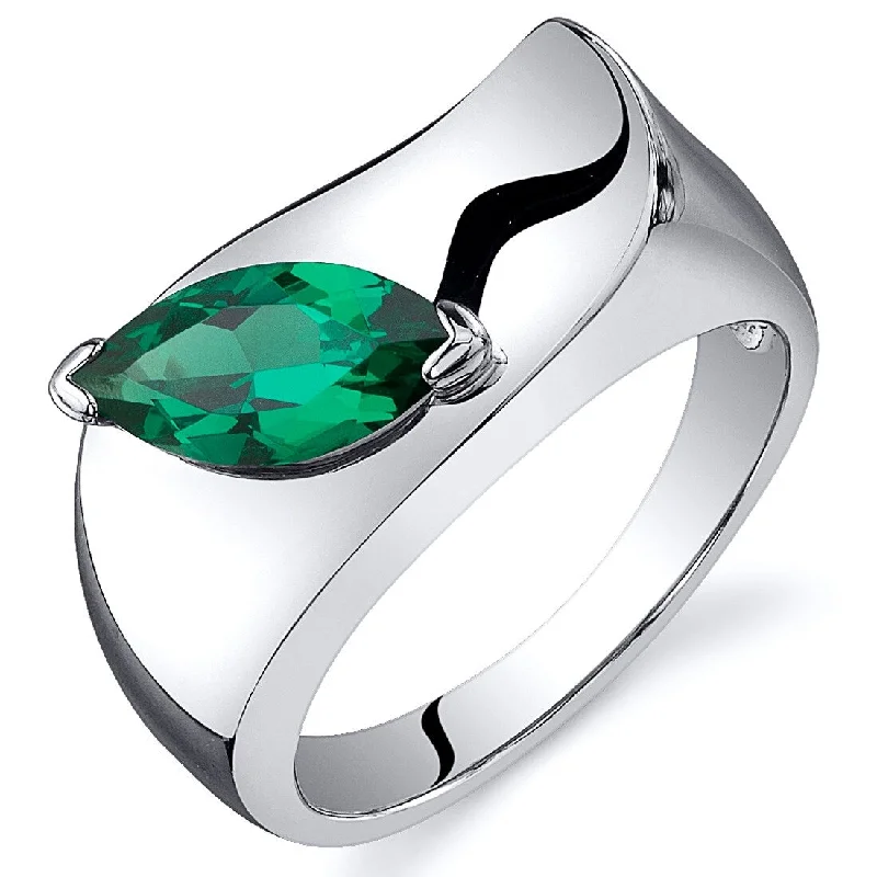 Women’s romantic ring-Sterling Silver 1 ct Created Emerald Solitaire Ring